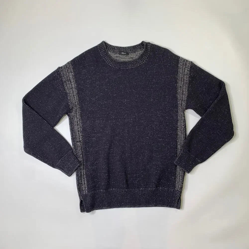 Rails Sweater Mens L Large Slim Navy Bryce‎ Textured Marled Knit Cotton Acrylic